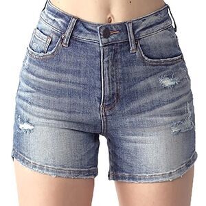 Womens Rinse Jeans Distressed High Rise Vintage Wash Denim Jean Shorts - Sz S